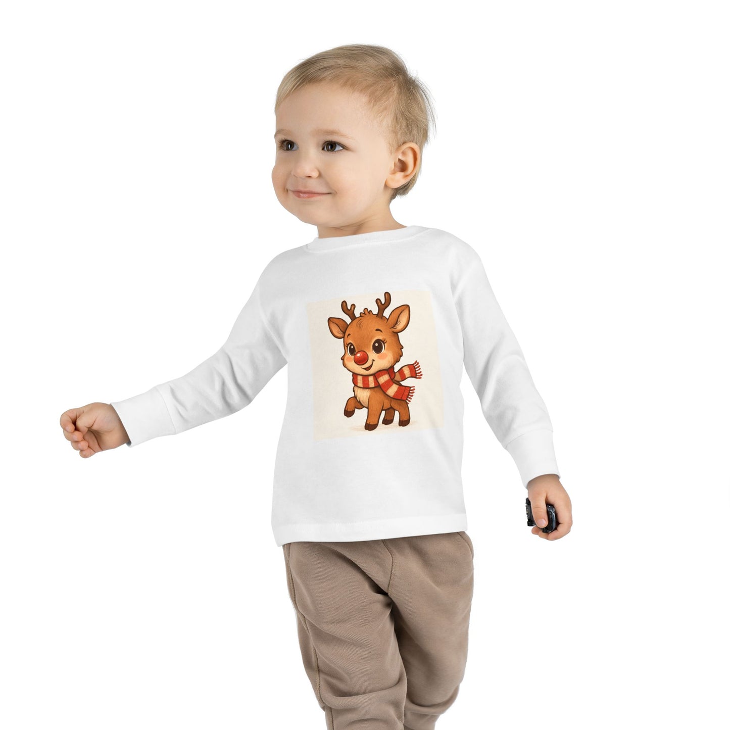 Cute Reindeer Toddler Long Sleeve Tee — Festive Christmas Baby Shirt with Scarf