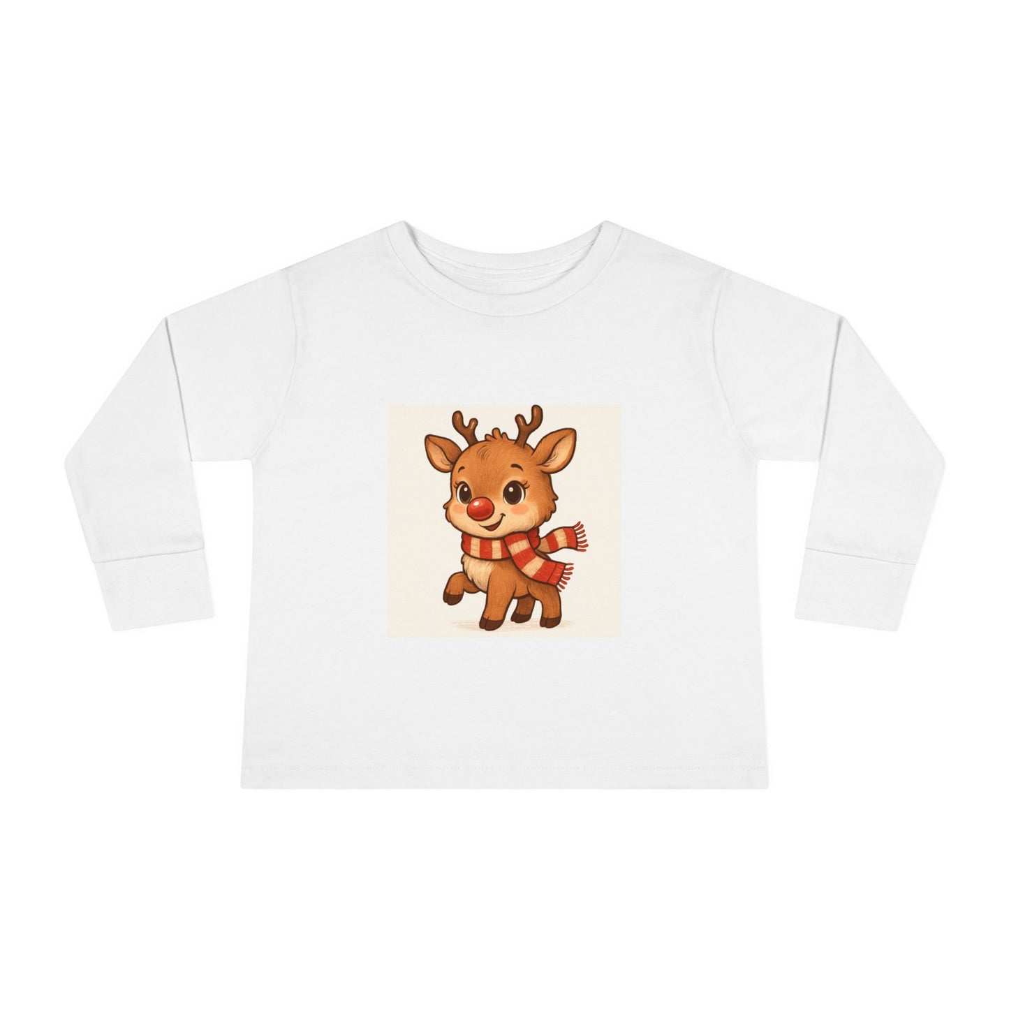Cute Reindeer Toddler Long Sleeve Tee — Festive Christmas Baby Shirt with Scarf
